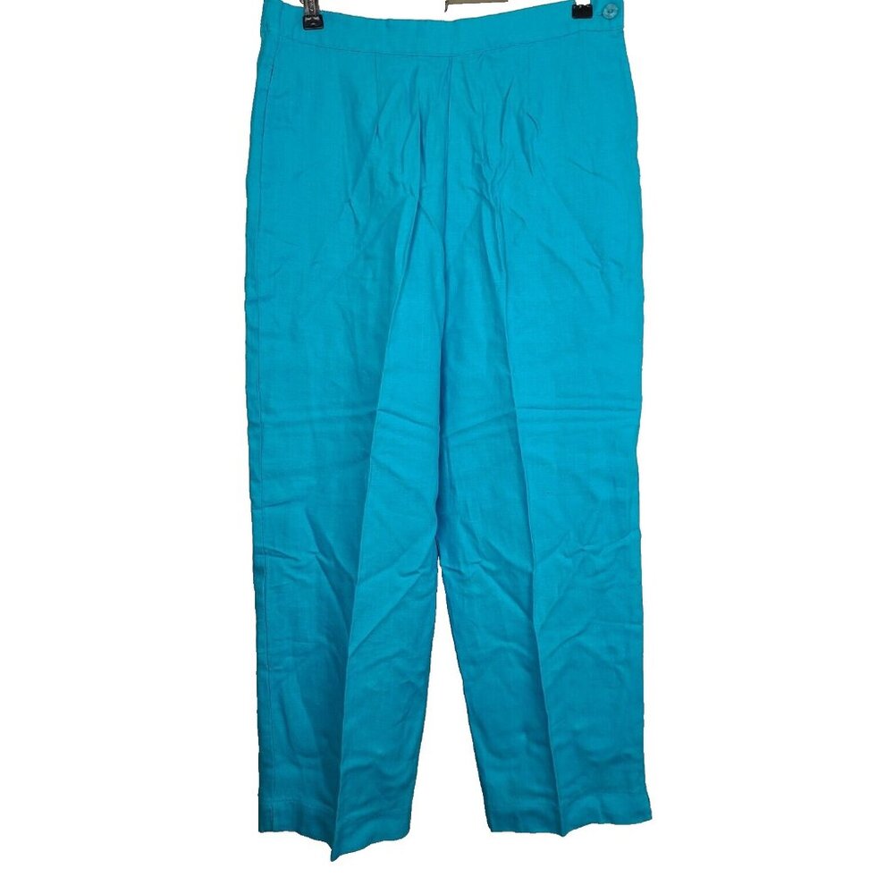 Real Comfort Womes 100% Linen Crop Pants Large Blue High Rise‎ Casual Coastal